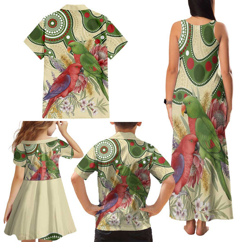 Australia Moluccan Eclectus Family Matching Tank Maxi Dress and Hawaiian Shirt Australian Native Flowers Indigenous Art - Aussie Hoodie