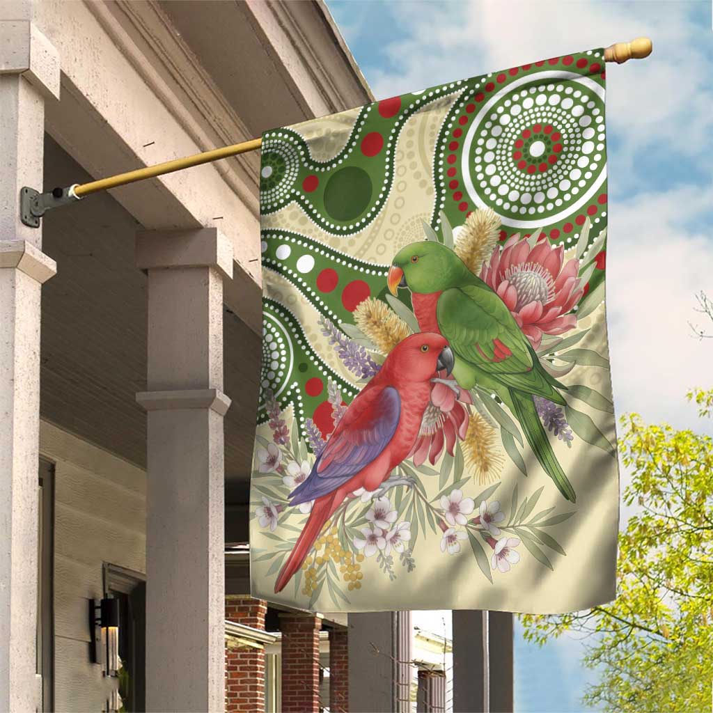 Australia Moluccan Eclectus Garden Flag Australian Native Flowers Indigenous Art - Aussie Hoodie