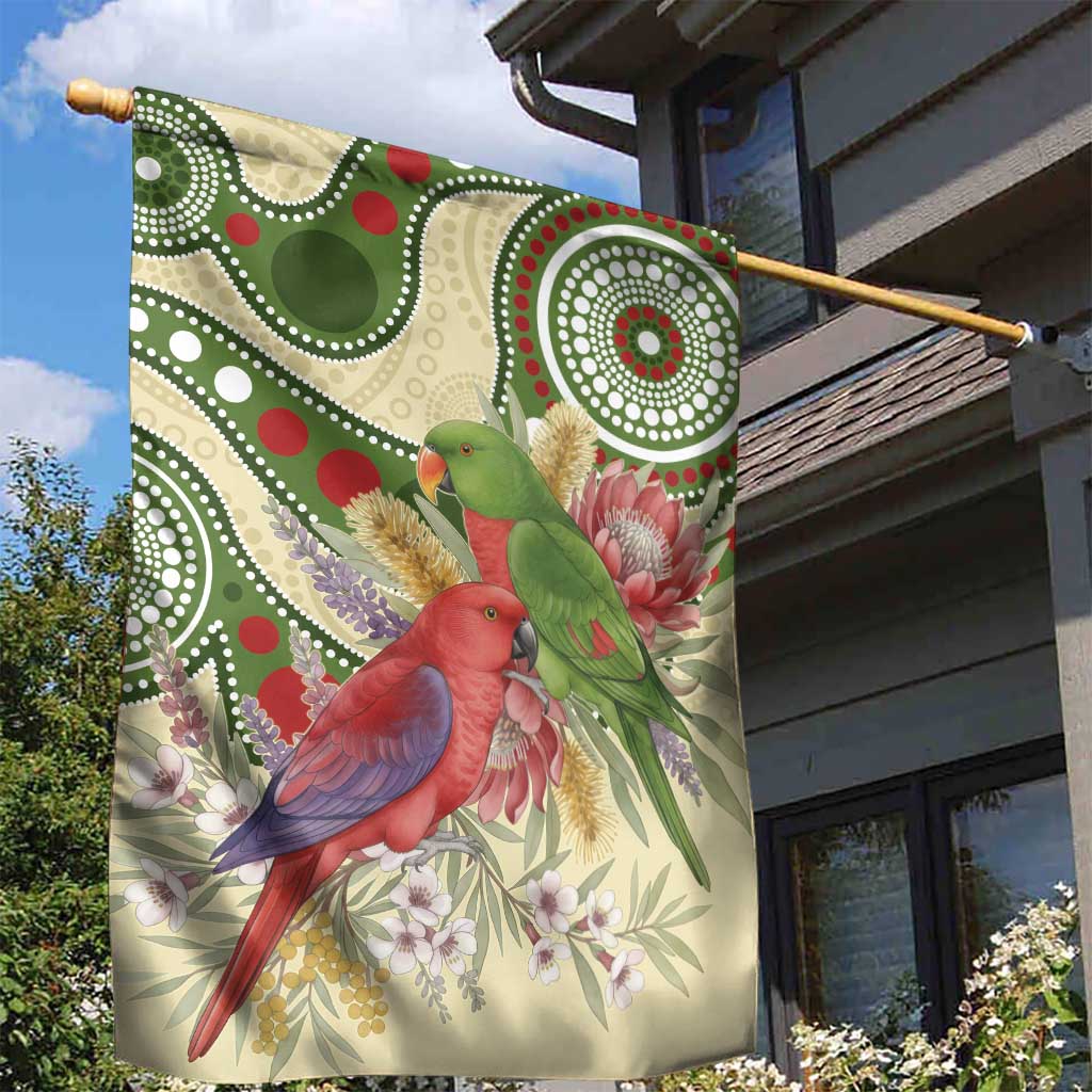 Australia Moluccan Eclectus Garden Flag Australian Native Flowers Indigenous Art - Aussie Hoodie