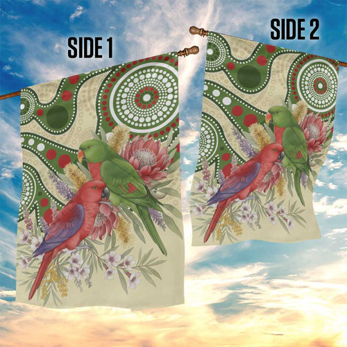 Australia Moluccan Eclectus Garden Flag Australian Native Flowers Indigenous Art - Aussie Hoodie