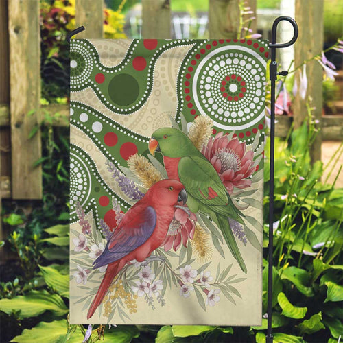 Australia Moluccan Eclectus Garden Flag Australian Native Flowers Indigenous Art - Aussie Hoodie