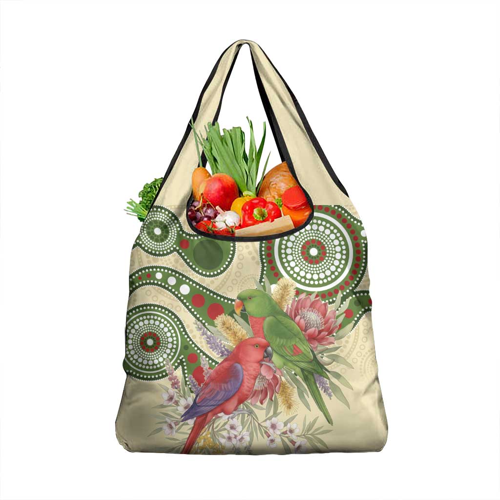 Australia Moluccan Eclectus Grocery Bag Australian Native Flowers Indigenous Art - Aussie Hoodie