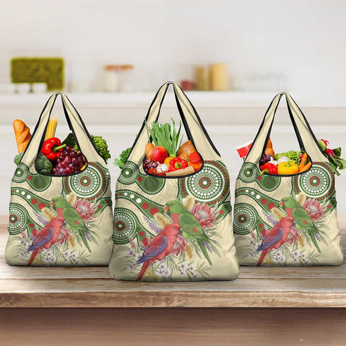 Australia Moluccan Eclectus Grocery Bag Australian Native Flowers Indigenous Art - Aussie Hoodie