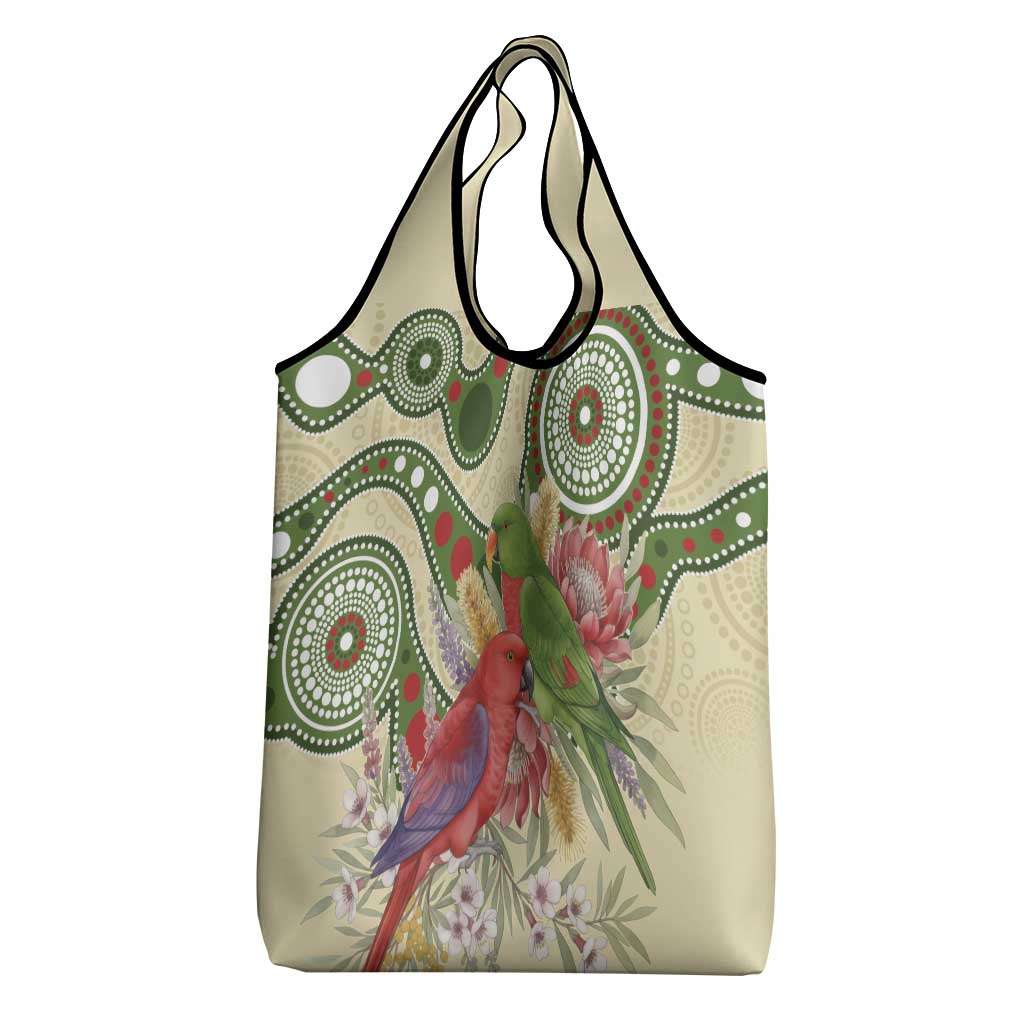 Australia Moluccan Eclectus Grocery Bag Australian Native Flowers Indigenous Art - Aussie Hoodie