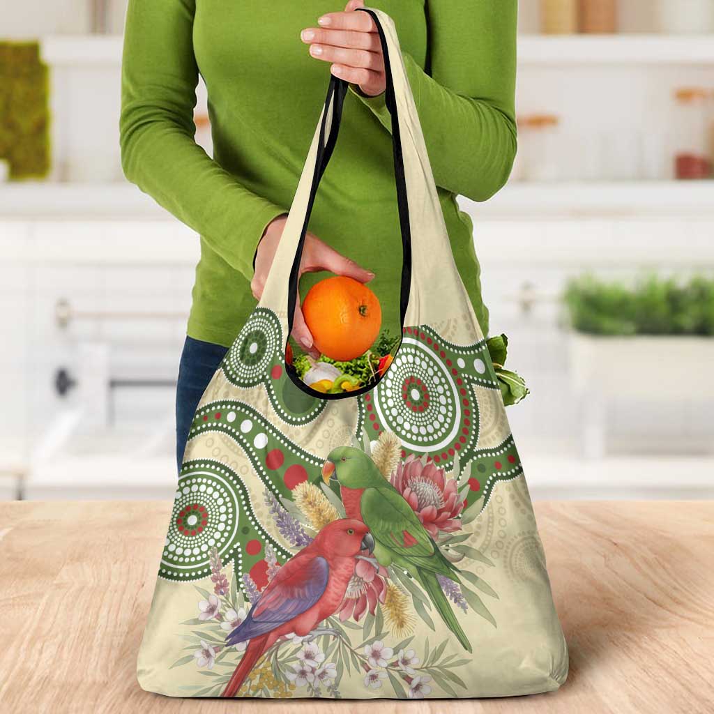 Australia Moluccan Eclectus Grocery Bag Australian Native Flowers Indigenous Art - Aussie Hoodie