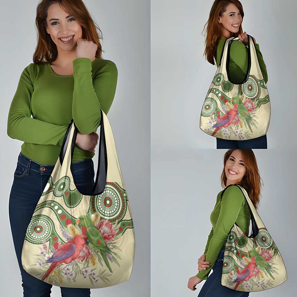 Australia Moluccan Eclectus Grocery Bag Australian Native Flowers Indigenous Art - Aussie Hoodie