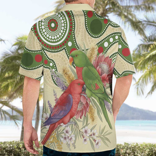 Australia Moluccan Eclectus Hawaiian Shirt Australian Native Flowers Indigenous Art - Aussie Hoodie