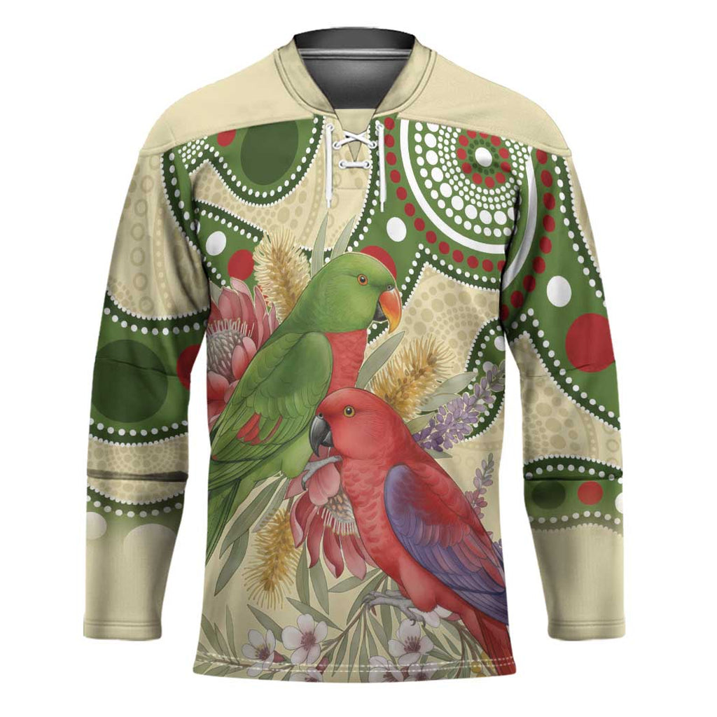 Australia Moluccan Eclectus Hockey Jersey Australian Native Flowers Indigenous Art - Aussie Hoodie
