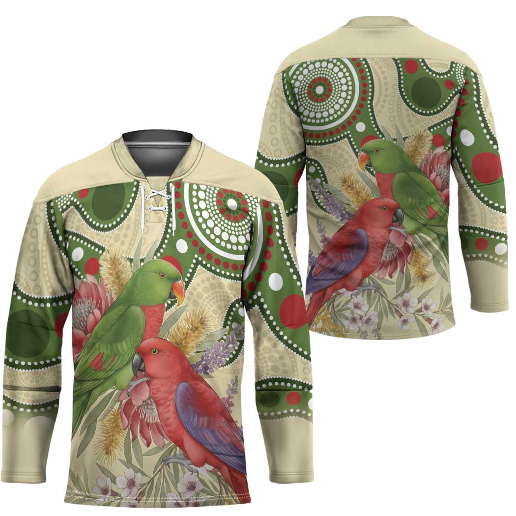 Australia Moluccan Eclectus Hockey Jersey Australian Native Flowers Indigenous Art - Aussie Hoodie