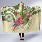 Australia Moluccan Eclectus Hooded Blanket Australian Native Flowers Indigenous Art - Aussie Hoodie