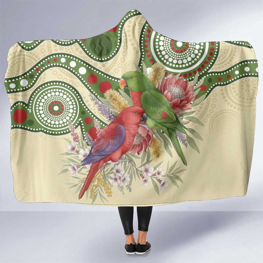 Australia Moluccan Eclectus Hooded Blanket Australian Native Flowers Indigenous Art - Aussie Hoodie