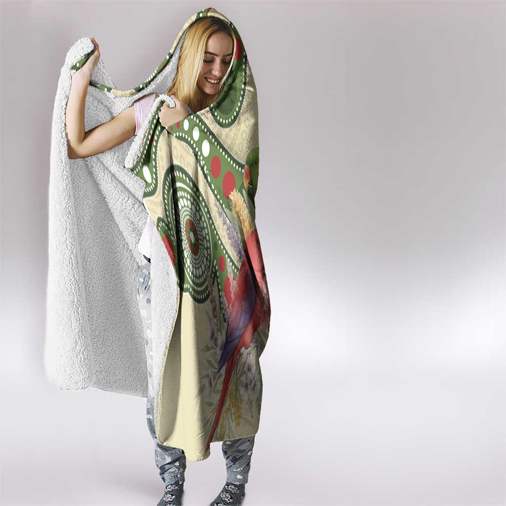 Australia Moluccan Eclectus Hooded Blanket Australian Native Flowers Indigenous Art - Aussie Hoodie