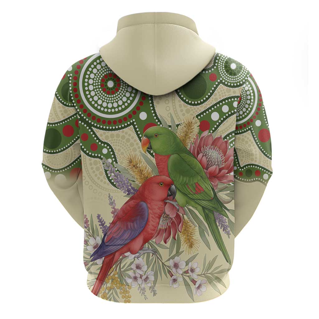 Australia Moluccan Eclectus Hoodie Australian Native Flowers Indigenous Art - Aussie Hoodie