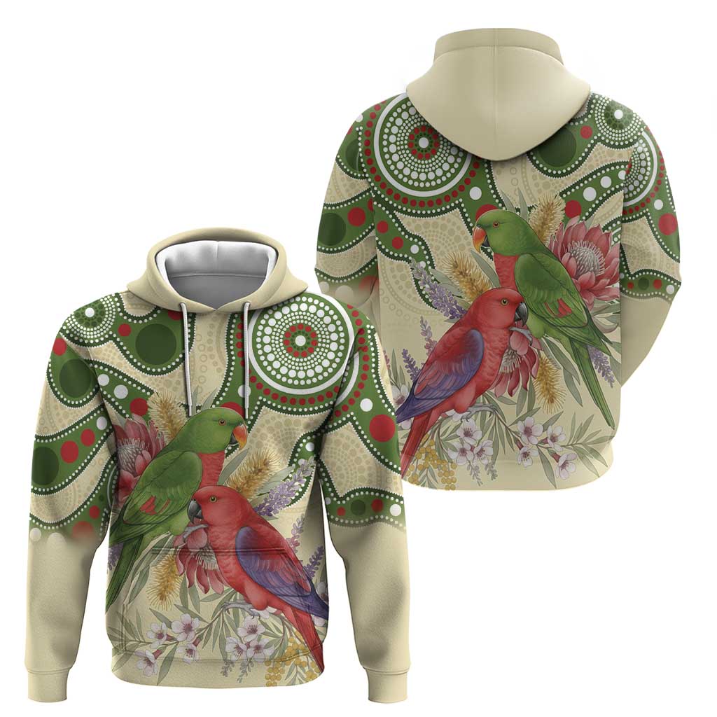 Australia Moluccan Eclectus Hoodie Australian Native Flowers Indigenous Art - Aussie Hoodie