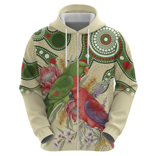 Australia Moluccan Eclectus Hoodie Australian Native Flowers Indigenous Art - Aussie Hoodie