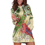 Australia Moluccan Eclectus Hoodie Dress Australian Native Flowers Indigenous Art - Aussie Hoodie