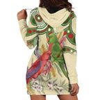 Australia Moluccan Eclectus Hoodie Dress Australian Native Flowers Indigenous Art - Aussie Hoodie