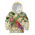 Australia Moluccan Eclectus Kid Hoodie Australian Native Flowers Indigenous Art - Aussie Hoodie