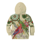 Australia Moluccan Eclectus Kid Hoodie Australian Native Flowers Indigenous Art - Aussie Hoodie