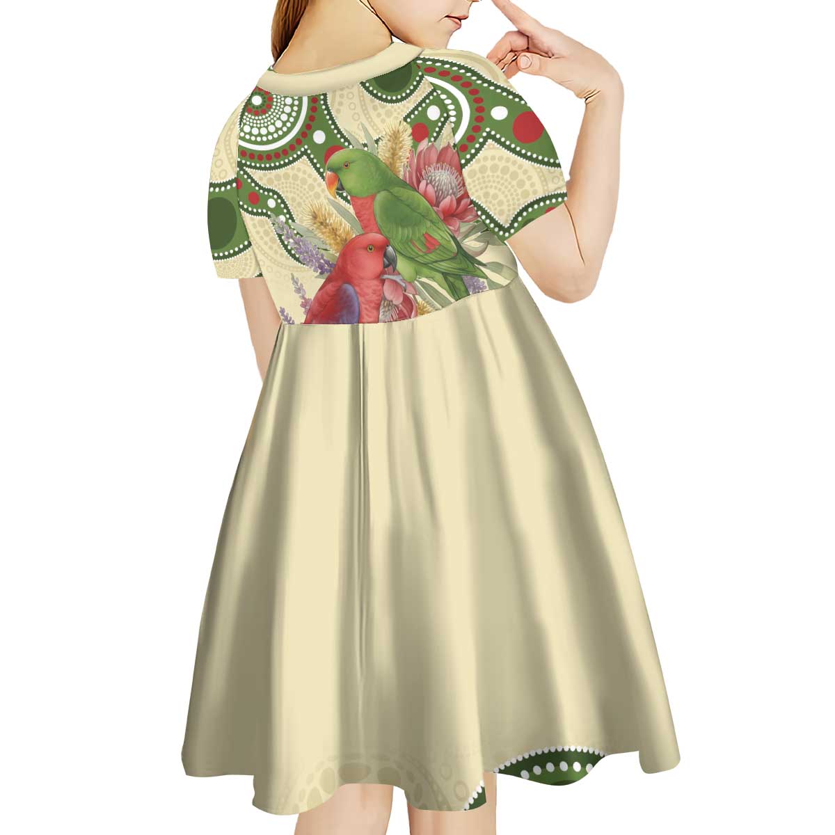 Australia Moluccan Eclectus Kid Short Sleeve Dress Australian Native Flowers Indigenous Art - Aussie Hoodie