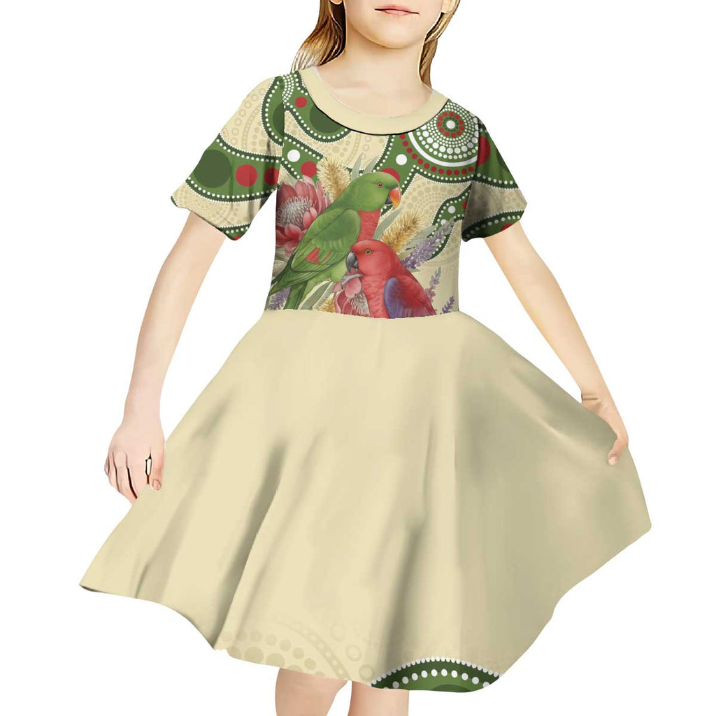 Australia Moluccan Eclectus Kid Short Sleeve Dress Australian Native Flowers Indigenous Art - Aussie Hoodie