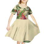 Australia Moluccan Eclectus Kid Short Sleeve Dress Australian Native Flowers Indigenous Art - Aussie Hoodie