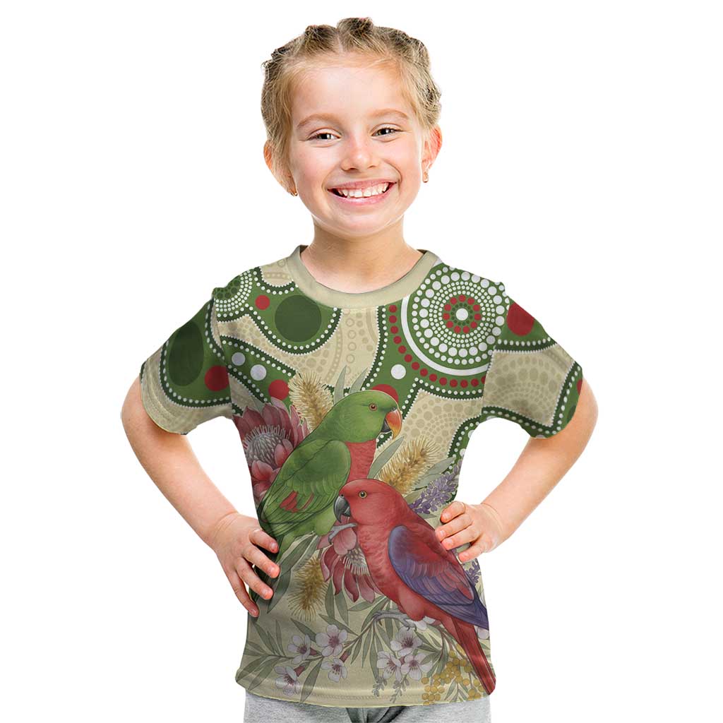 Australia Moluccan Eclectus Kid T Shirt Australian Native Flowers Indigenous Art - Aussie Hoodie