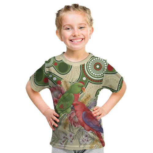 Australia Moluccan Eclectus Kid T Shirt Australian Native Flowers Indigenous Art - Aussie Hoodie