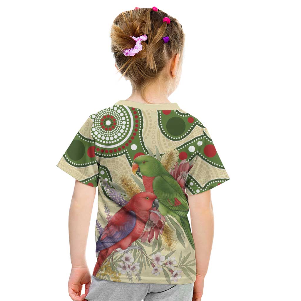 Australia Moluccan Eclectus Kid T Shirt Australian Native Flowers Indigenous Art - Aussie Hoodie