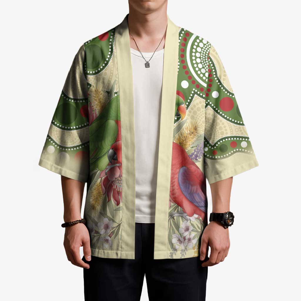Australia Moluccan Eclectus Kimono Australian Native Flowers Indigenous Art - Aussie Hoodie