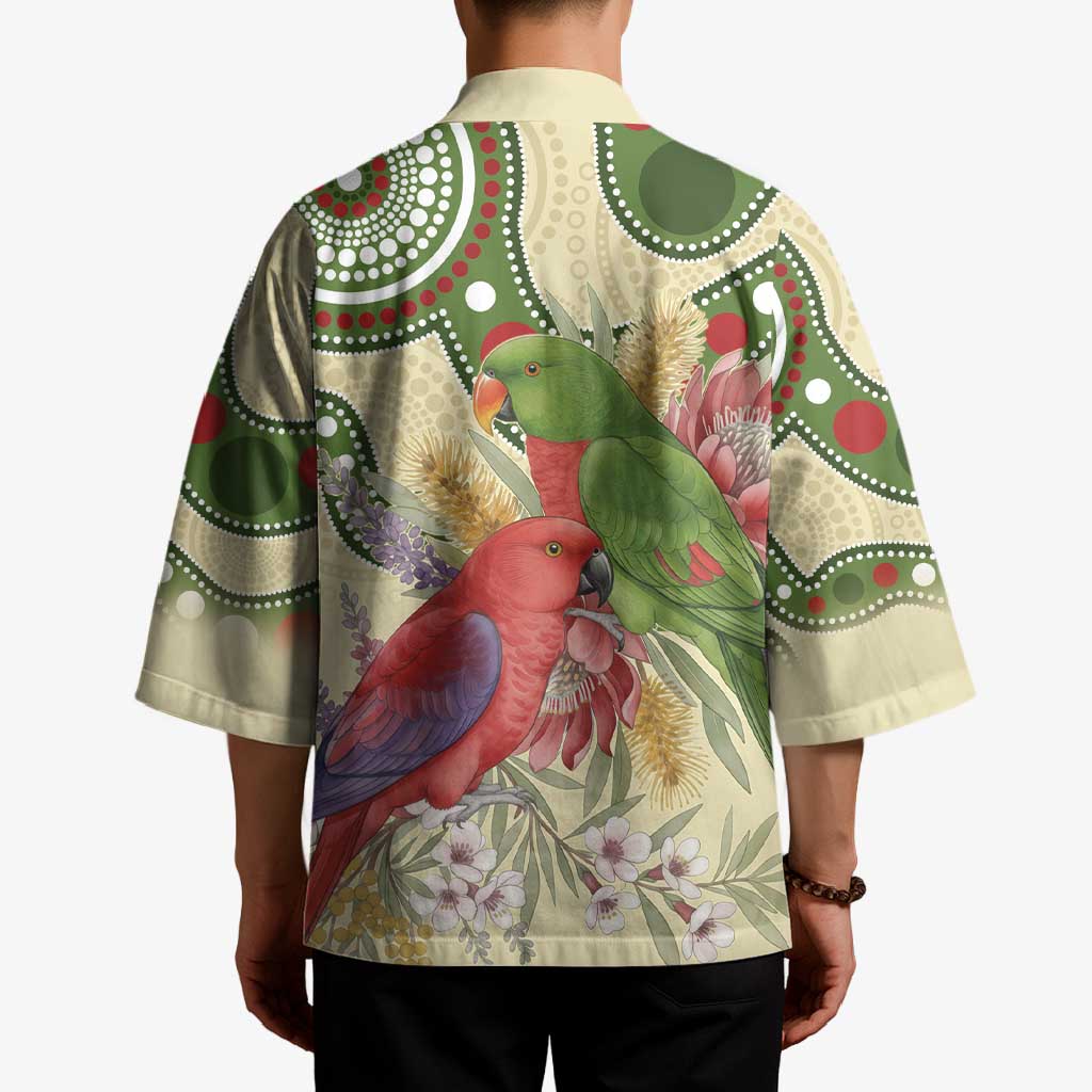 Australia Moluccan Eclectus Kimono Australian Native Flowers Indigenous Art - Aussie Hoodie
