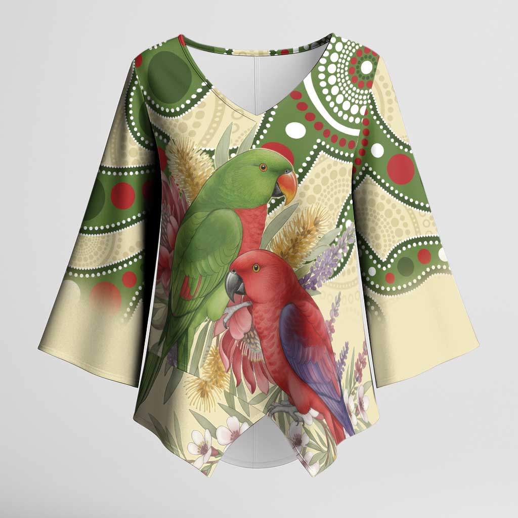 Australia Moluccan Eclectus Kimono Sleeve Blouse Australian Native Flowers Indigenous Art - Aussie Hoodie