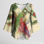 Australia Moluccan Eclectus Kimono Sleeve Blouse Australian Native Flowers Indigenous Art - Aussie Hoodie