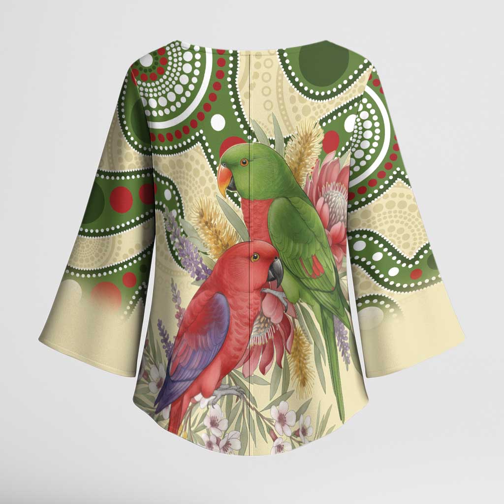Australia Moluccan Eclectus Kimono Sleeve Blouse Australian Native Flowers Indigenous Art - Aussie Hoodie