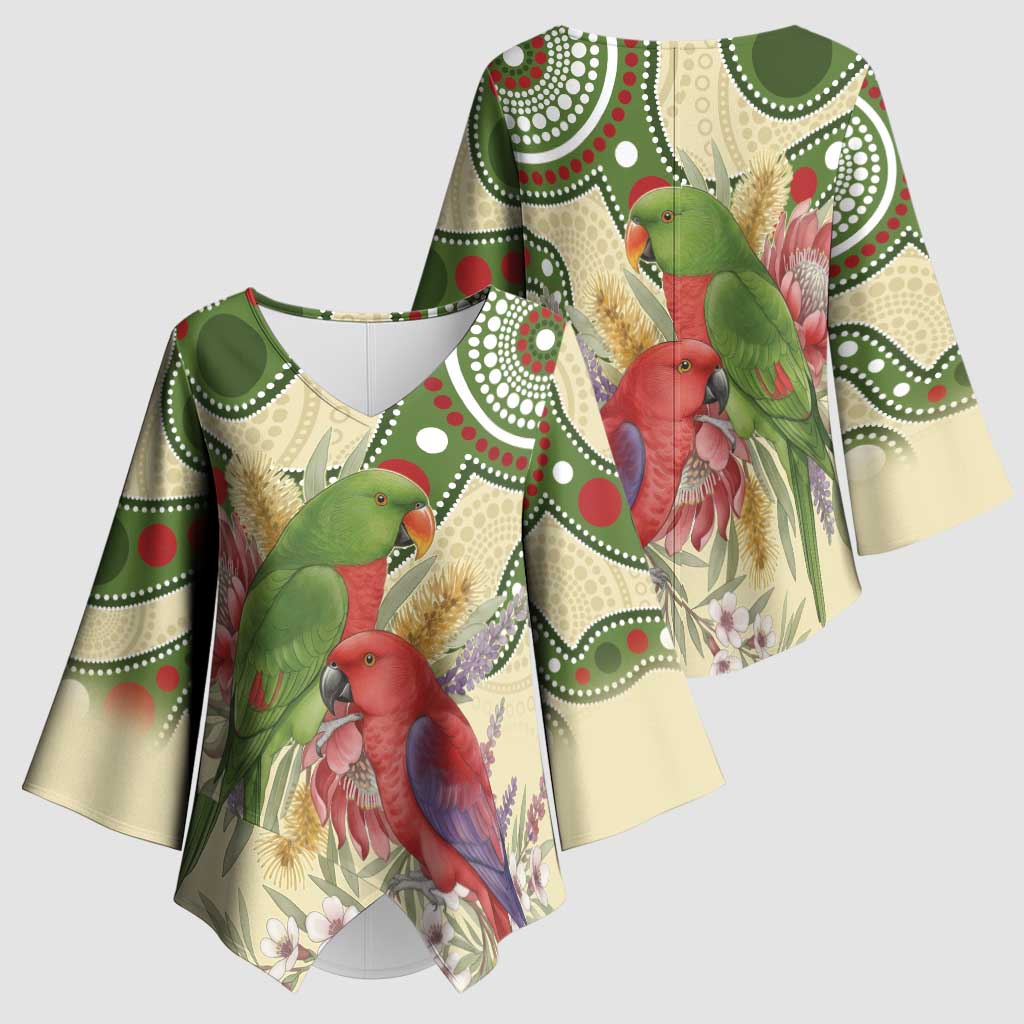 Australia Moluccan Eclectus Kimono Sleeve Blouse Australian Native Flowers Indigenous Art - Aussie Hoodie