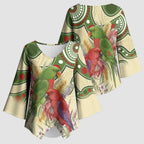 Australia Moluccan Eclectus Kimono Sleeve Blouse Australian Native Flowers Indigenous Art - Aussie Hoodie