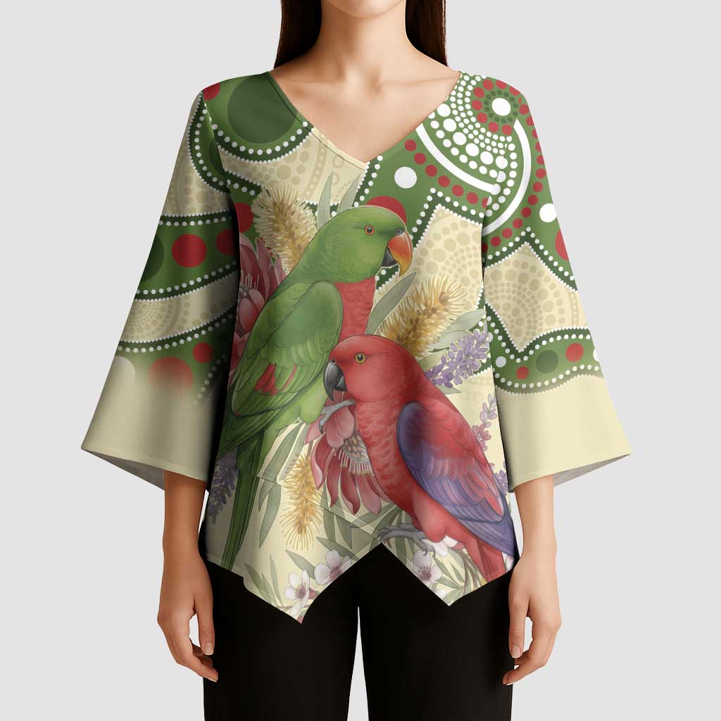 Australia Moluccan Eclectus Kimono Sleeve Blouse Australian Native Flowers Indigenous Art - Aussie Hoodie