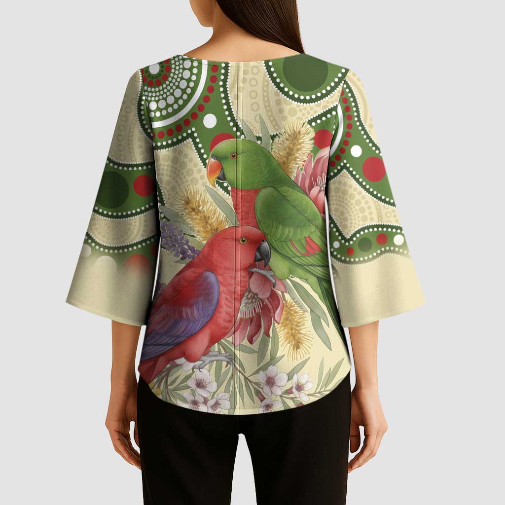 Australia Moluccan Eclectus Kimono Sleeve Blouse Australian Native Flowers Indigenous Art - Aussie Hoodie