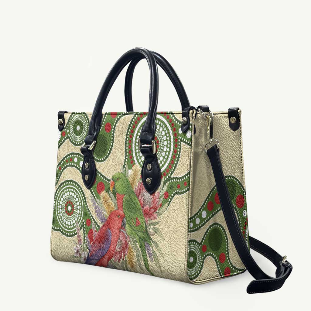 Australia Moluccan Eclectus Leather Bag Australian Native Flowers Indigenous Art - Aussie Hoodie