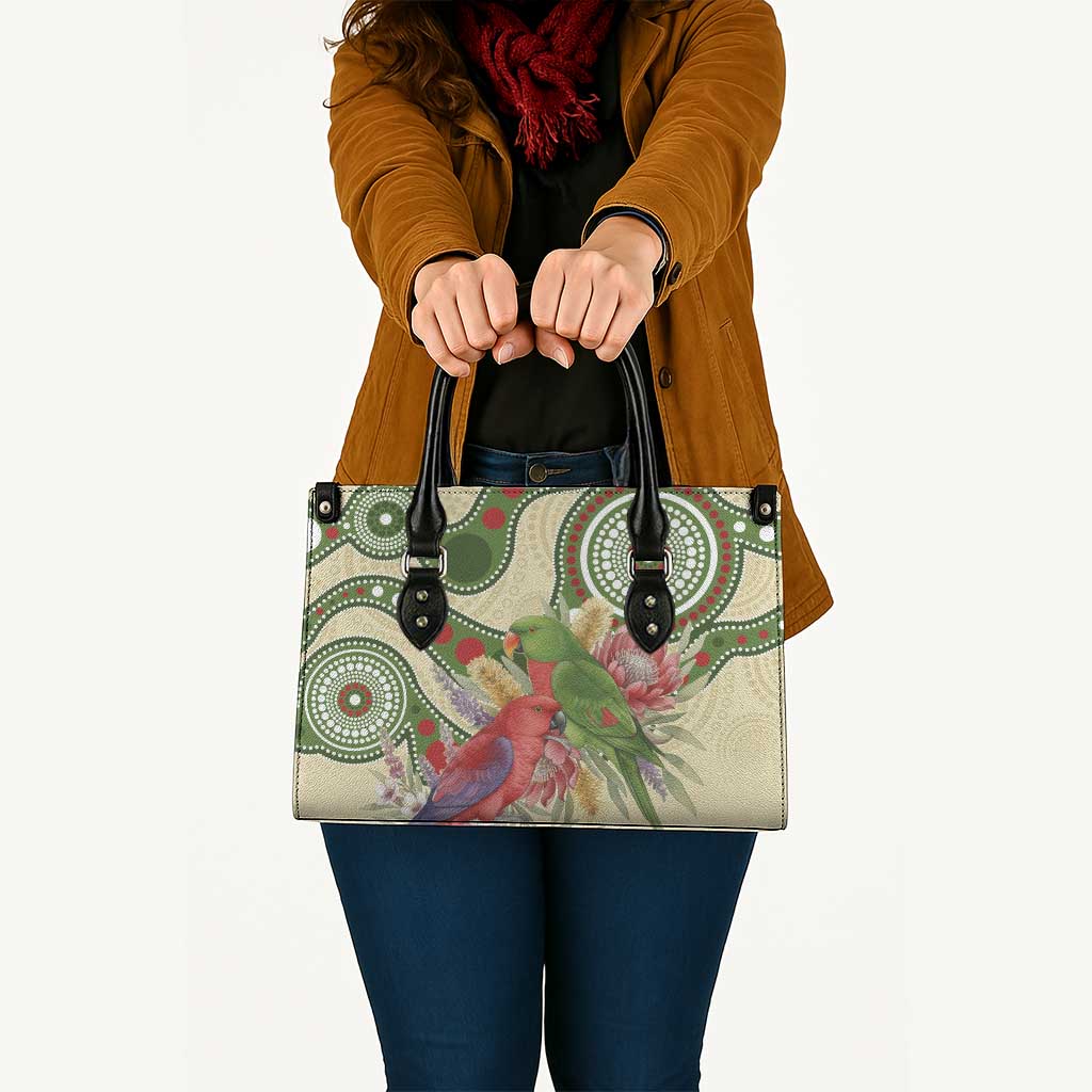 Australia Moluccan Eclectus Leather Bag Australian Native Flowers Indigenous Art - Aussie Hoodie