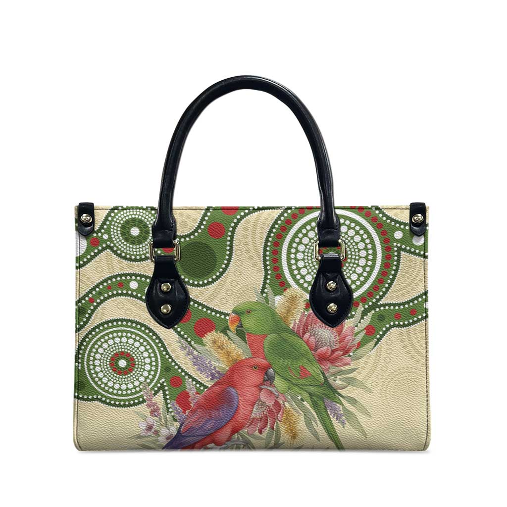Australia Moluccan Eclectus Leather Bag Australian Native Flowers Indigenous Art - Aussie Hoodie