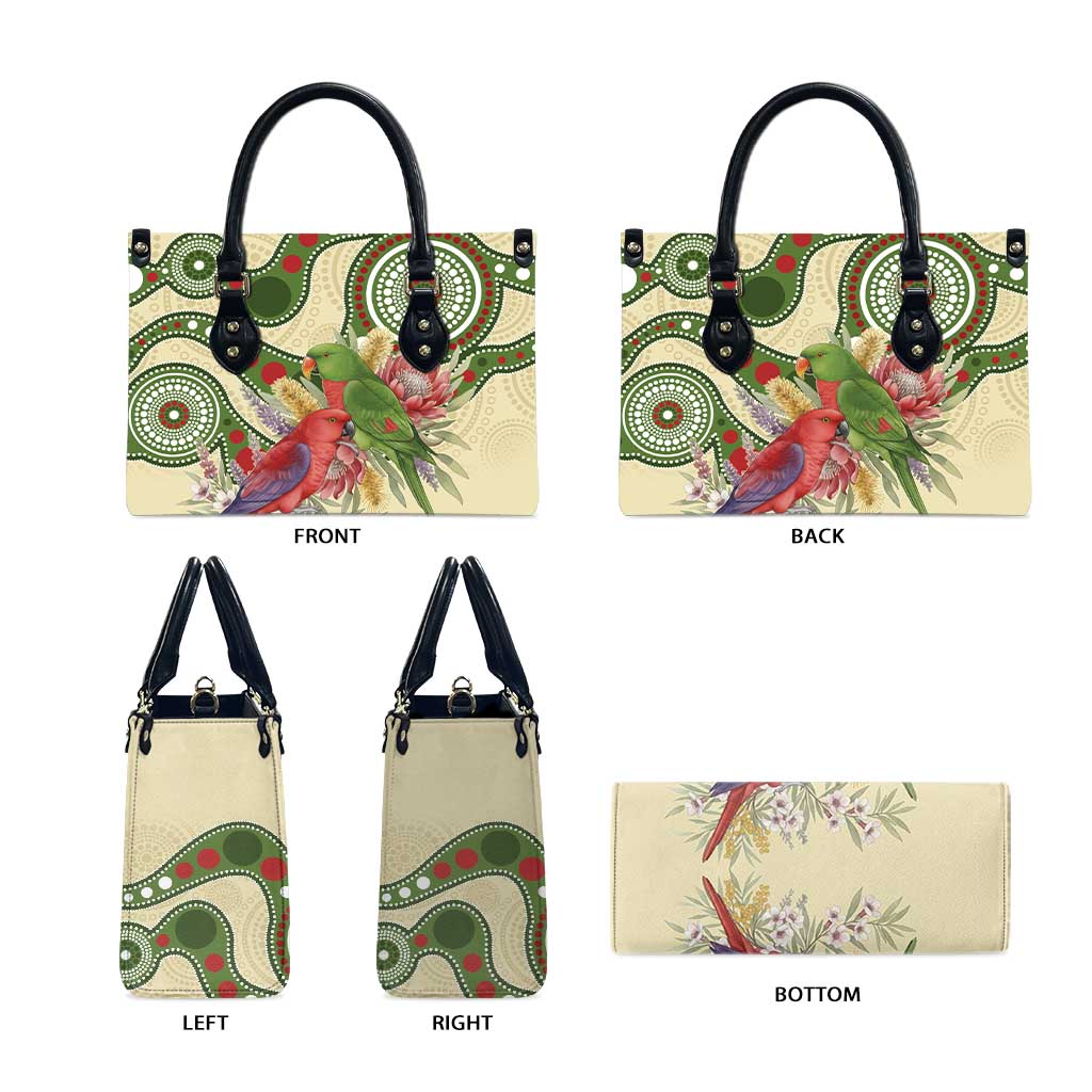 Australia Moluccan Eclectus Leather Bag Australian Native Flowers Indigenous Art - Aussie Hoodie