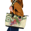 Australia Moluccan Eclectus Leather Tote Bag Australian Native Flowers Indigenous Art - Aussie Hoodie
