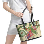 Australia Moluccan Eclectus Leather Tote Bag Australian Native Flowers Indigenous Art - Aussie Hoodie