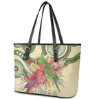 Australia Moluccan Eclectus Leather Tote Bag Australian Native Flowers Indigenous Art - Aussie Hoodie