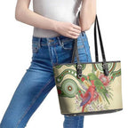 Australia Moluccan Eclectus Leather Tote Bag Australian Native Flowers Indigenous Art - Aussie Hoodie
