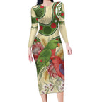 Australia Moluccan Eclectus Long Sleeve Bodycon Dress Australian Native Flowers Indigenous Art - Aussie Hoodie