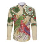 Australia Moluccan Eclectus Long Sleeve Button Shirt Australian Native Flowers Indigenous Art - Aussie Hoodie