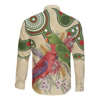 Australia Moluccan Eclectus Long Sleeve Button Shirt Australian Native Flowers Indigenous Art - Aussie Hoodie