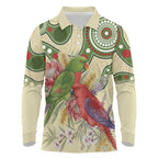 Australia Moluccan Eclectus Long Sleeve Polo Shirt Australian Native Flowers Indigenous Art - Aussie Hoodie